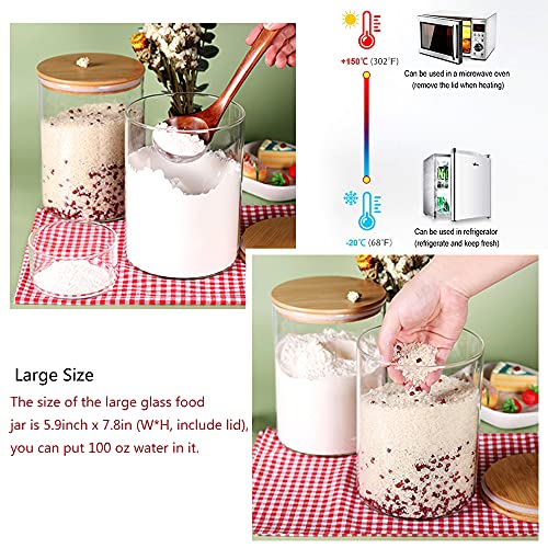 Glass Flour Container with Airtight Bamboo Lid, Large Glass Food Jar with Wooden Lid (3L) X5971