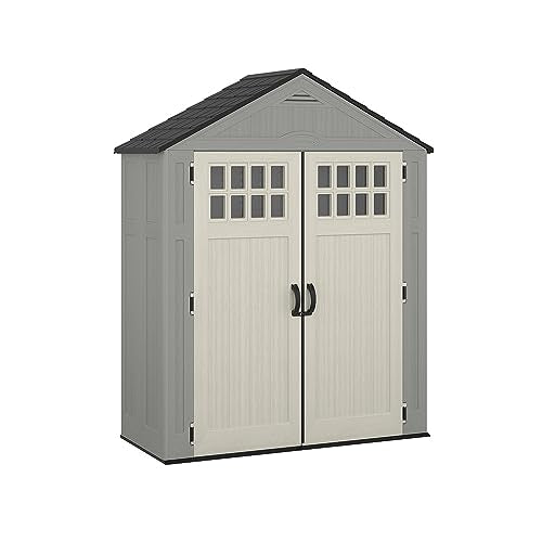 Heavy-Duty Resin Outdoor Shed with Double Doors and Windows, Dove Gray L5975