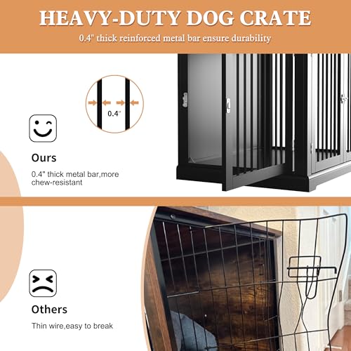 Large Wooden Dog Crate with Cushion and Flip Top, Black O60871