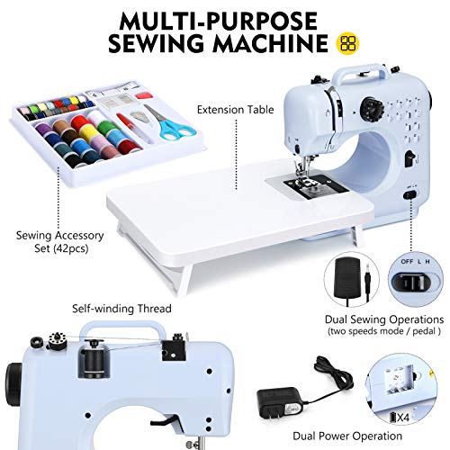 Blue Mini Sewing Machine with 12 Built-in Stitches P3374