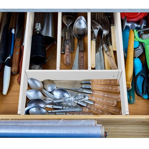 12 Pcs Bamboo Drawer Dividers Adjustable 2.4" High 17"-22" White X723151