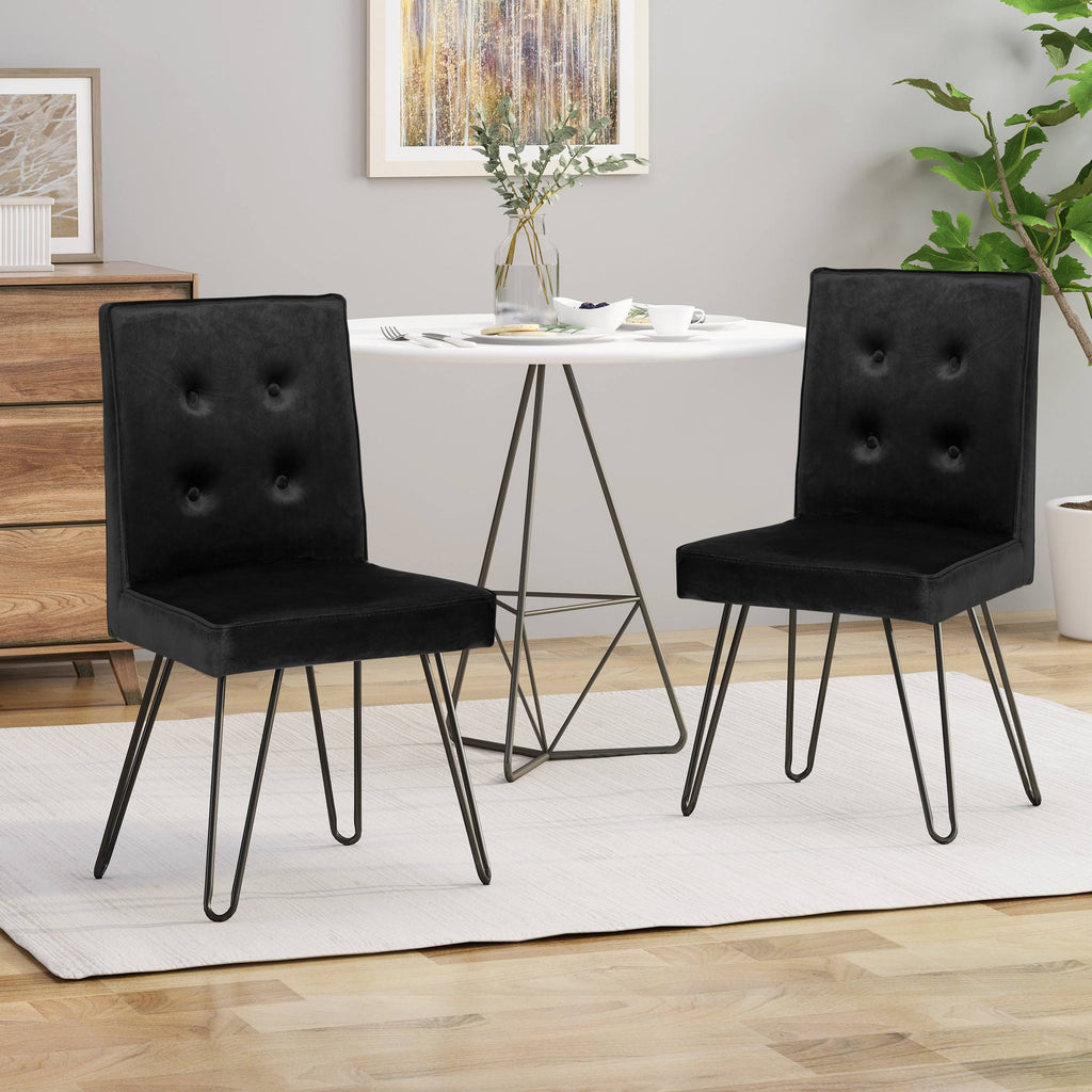 Set of 2 Tufted Velvet Dining Chairs Black I7024