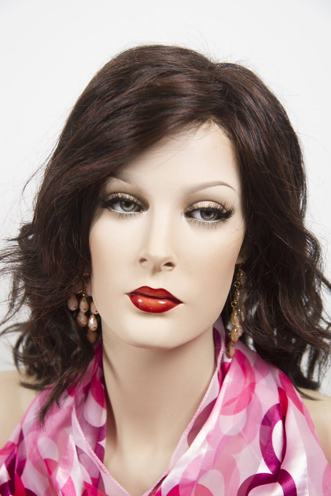 Dark Brown Dark Auburn Wavy Straight Wigs E9010