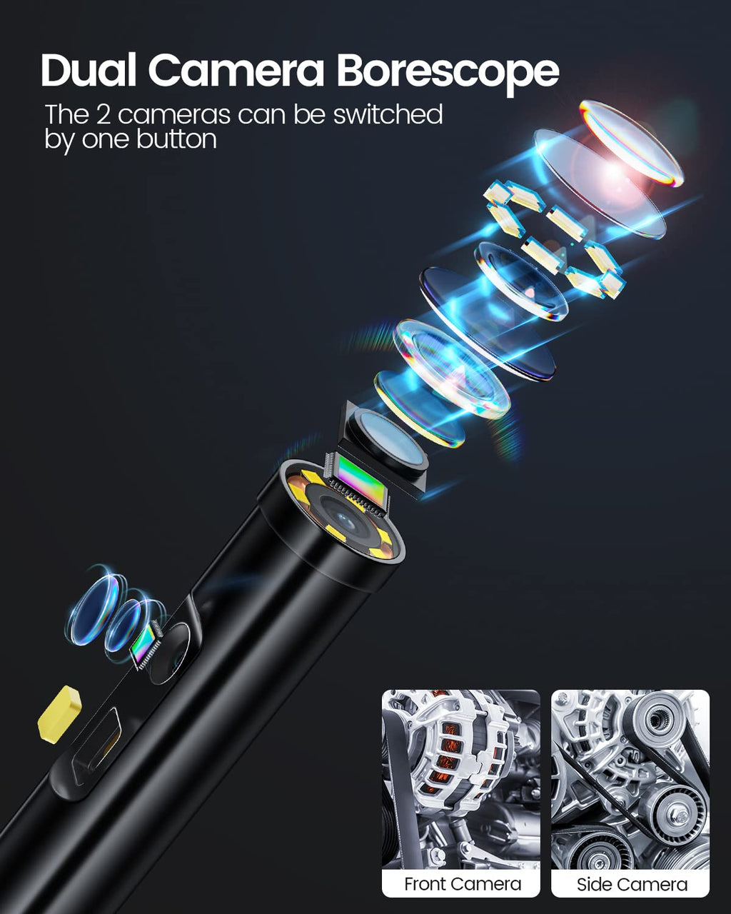 5'' HD Dual Lens Endoscope Borescope Camera with LED Lights S2741
