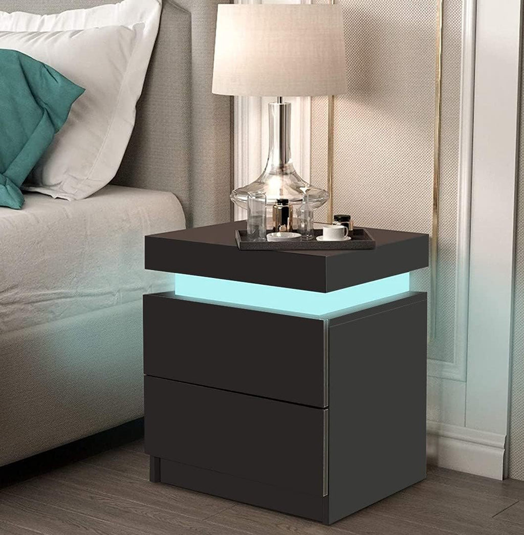 White LED Nightstand with 2 Drawers X7399