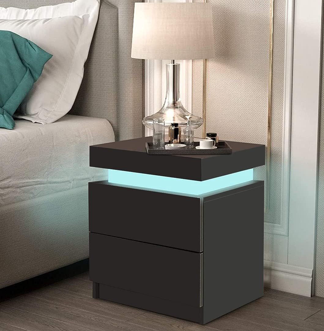 White LED Nightstand with 2 Drawers X7399