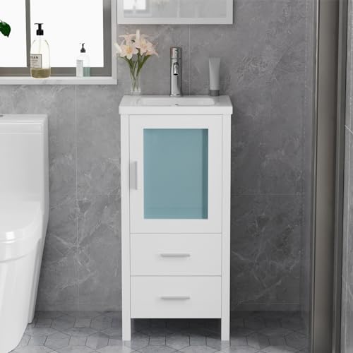 16" Single Sink Bathroom Vanity with Faucet and Drain (White) J112319