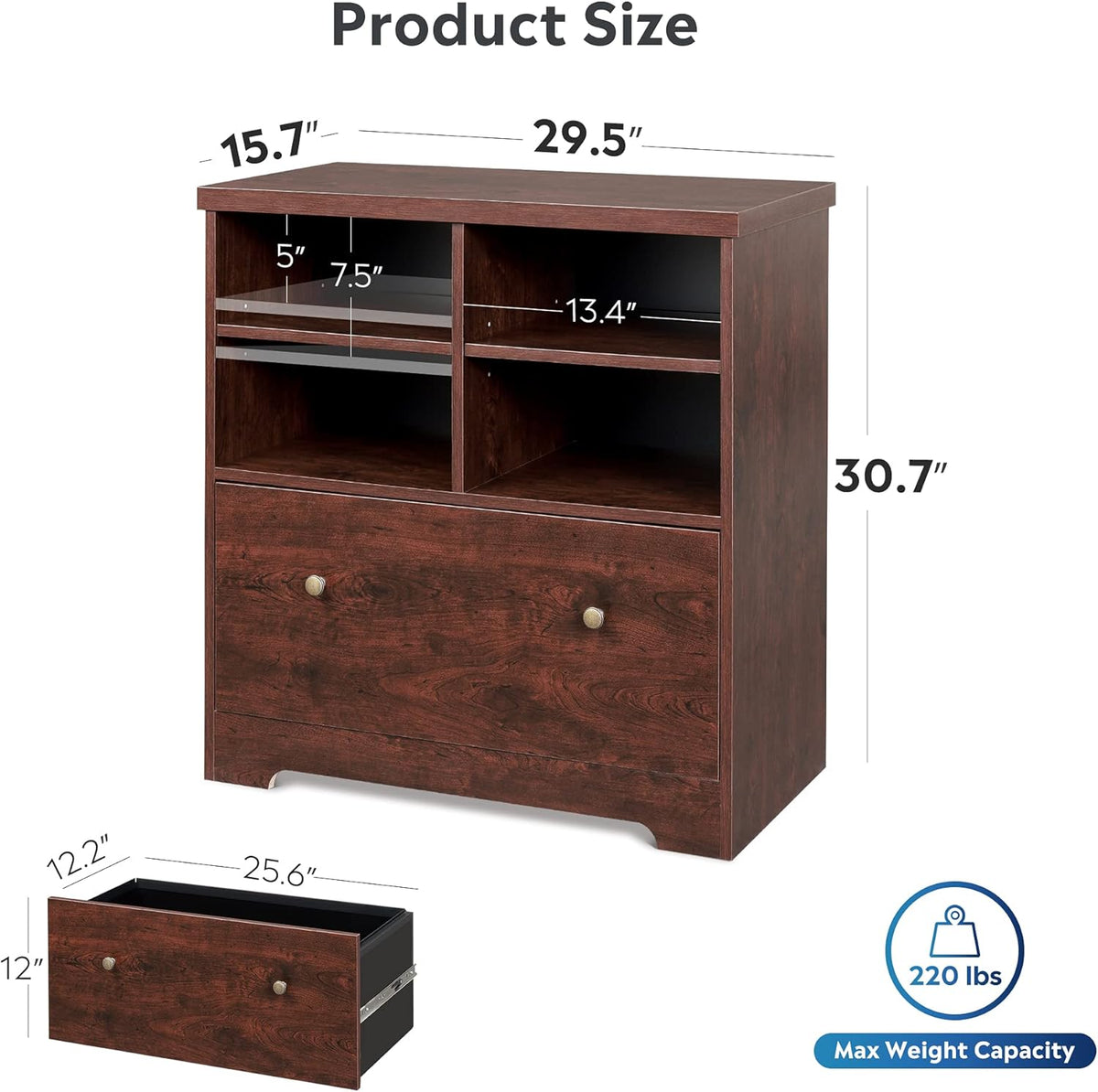 Cherry Wood File Cabinet with 1 Drawer W3997