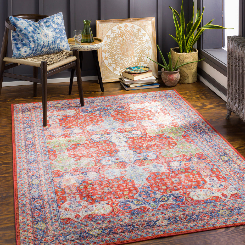 Bright Red Machine Washable Area Rug, 8'10" x 11'9" H1957