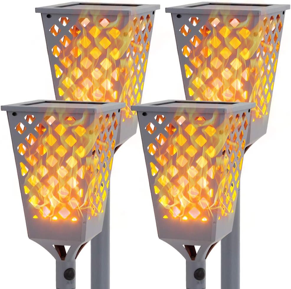 Solar Torch Lights with Flickering Flame, 96 LED Waterproof Grey Y36578