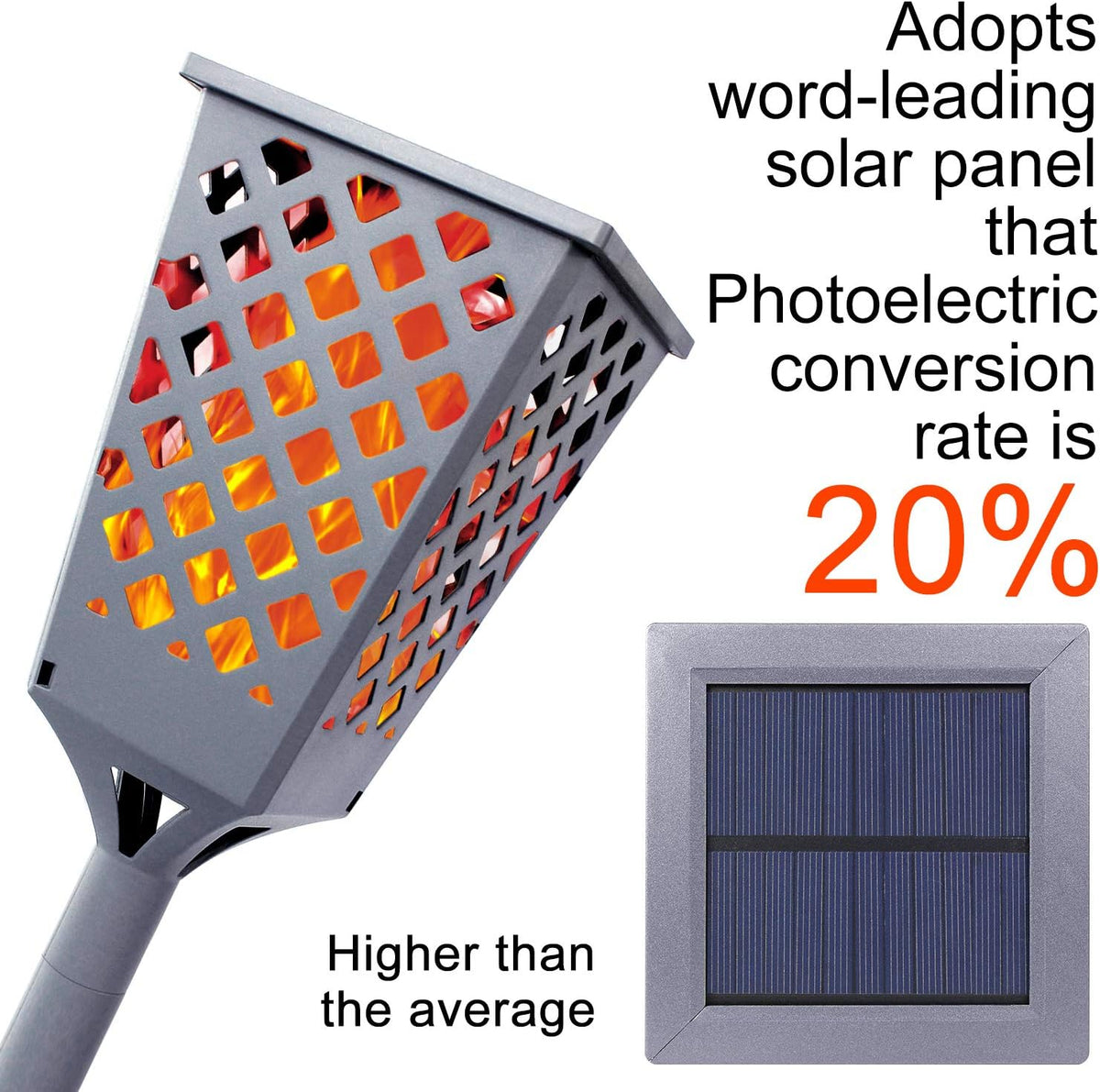 Solar Torch Lights with Flickering Flame, 96 LED Waterproof Grey Y36578