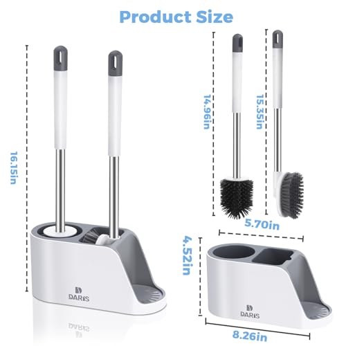 2-Way Toilet Brush with Ventilated Holder Silicone and Bristle Brushes with Aluminum Handle E92210
