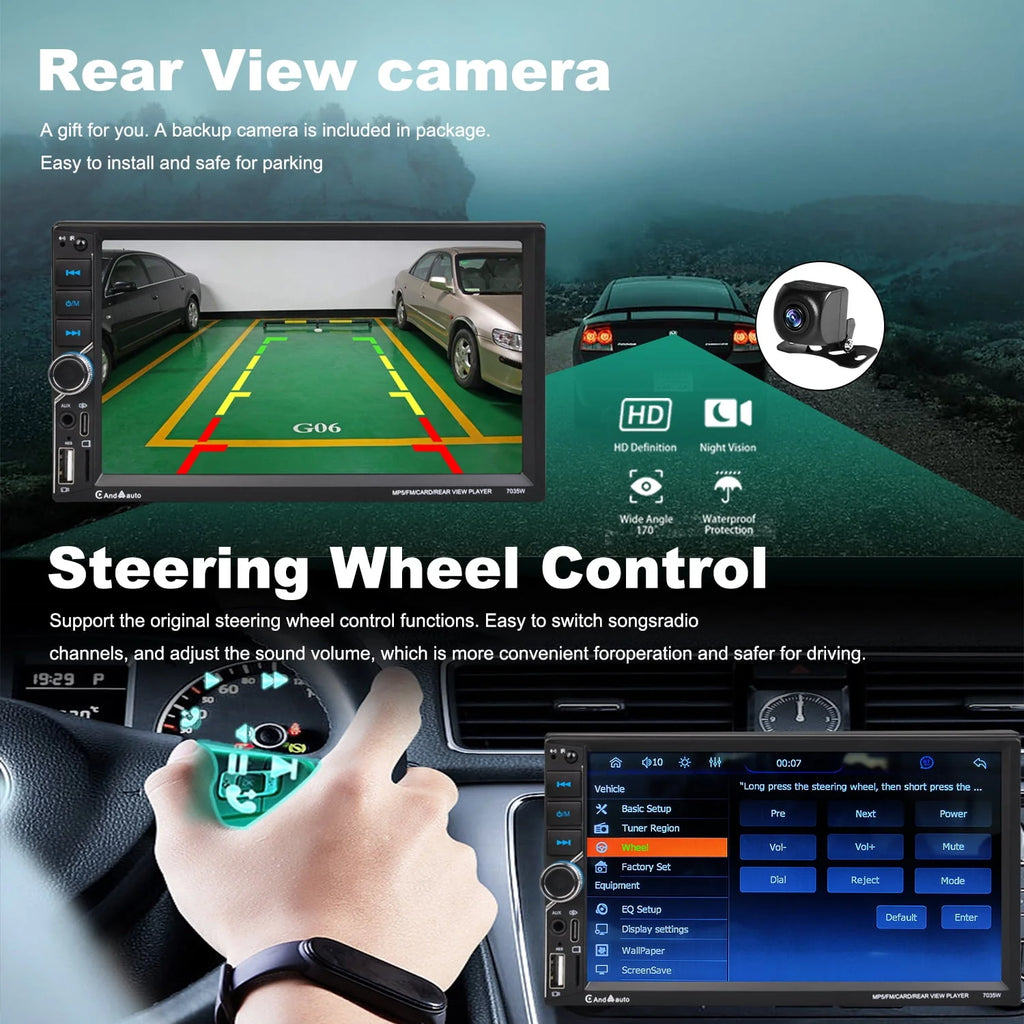 Wireless Double Din Car Stereo 7 Touchscreen J29144
