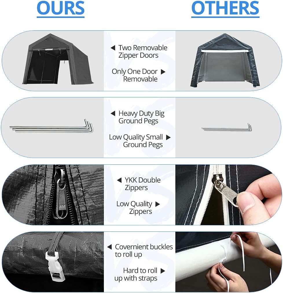 10x10 ft Heavy Duty Portable Canopy Storage Shelter Carport with 2 Roll up Zipper Doors & Vents N5469
