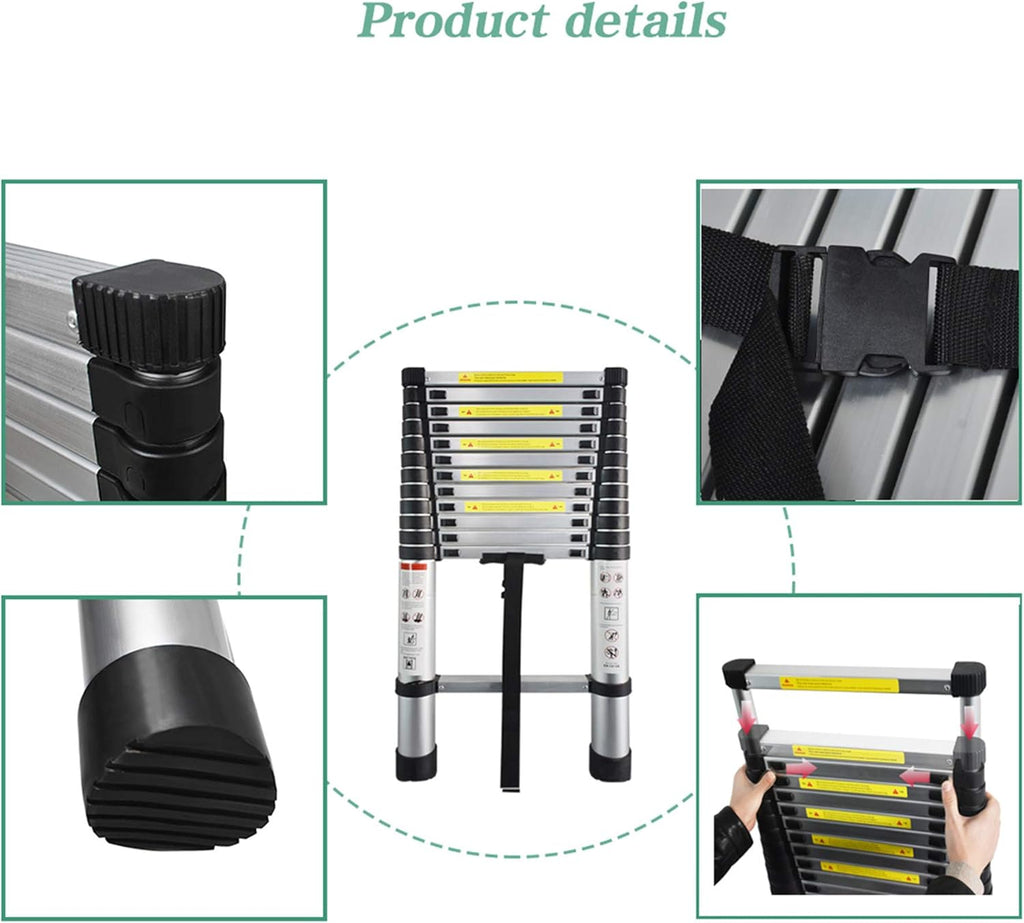 Aluminum Telescopic Extension Ladder, 330 lbs Capacity, 14.5FT G53675