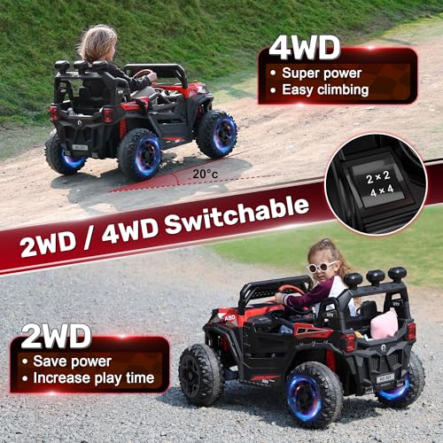 24V 4X4 Ride on Car Truck with Remote Control, 4WD/2WD Switchable Kids UTV, Blue C31702