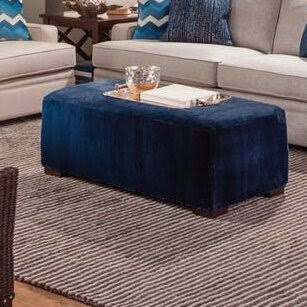 Blue and Beige Performance Stripe Rectangle Cocktail Ottoman W597