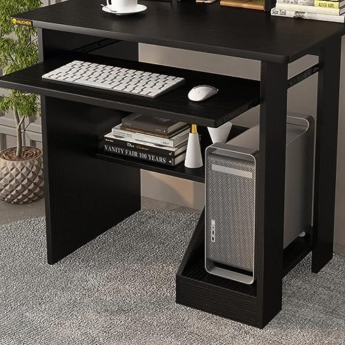 Black Computer Desk with Shelves and Keyboard Tray R260