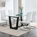 Glass Dining Table Set for 6 with Black Bracket Pedestal H1532