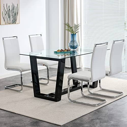 Glass Dining Table Set for 6 with Black Bracket Pedestal H1532