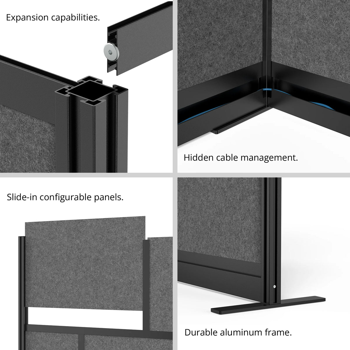 Modular Wall 53in x 70in Add-On with Whiteboard, Frosted Acrylic & Sound Absorbent Panels V31848