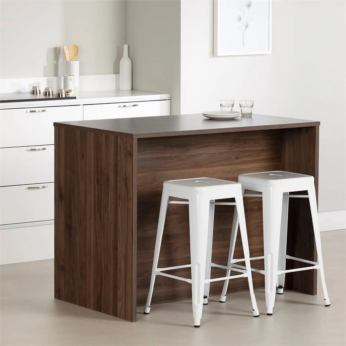 Natural Walnut and White Kitchen Island N7006
