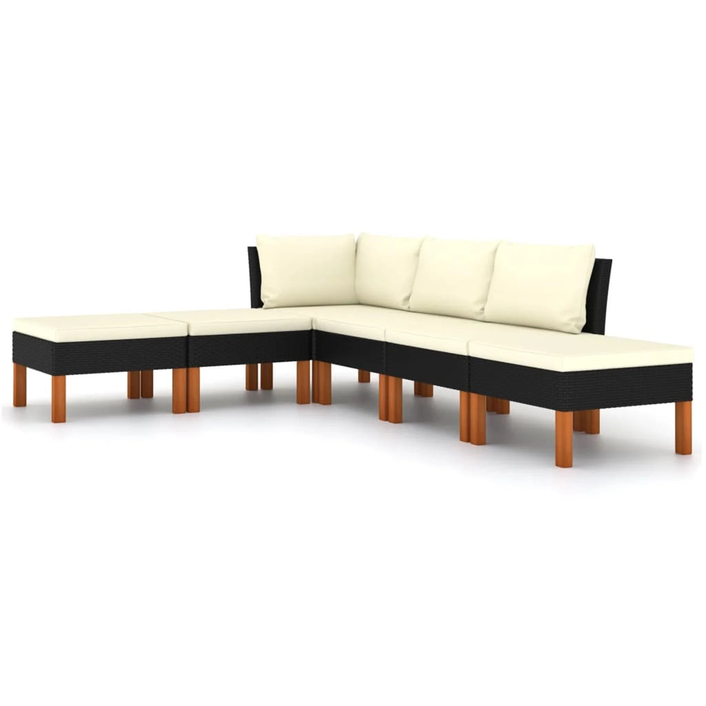 Black Poly Rattan 6 Piece Patio Set with Cushions S6465