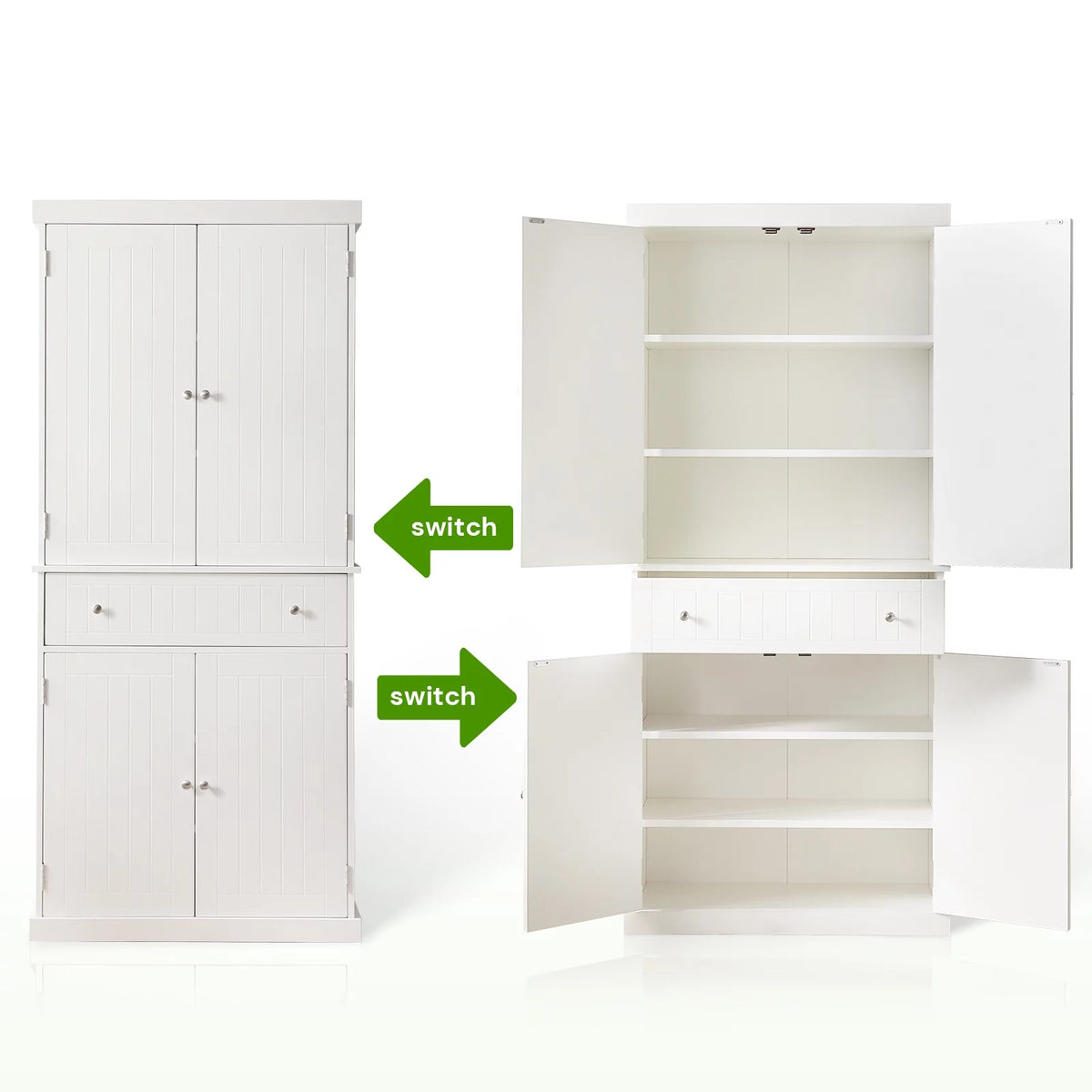 White Tall Freestanding Kitchen Pantry Cabinet with Doors and Adjustable Shelves J4418
