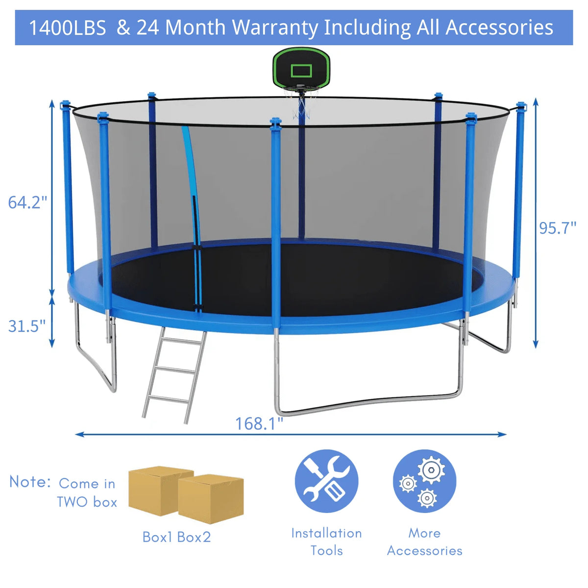 16FT Outdoor Trampoline with Basketball Hoop and Ladder K2043