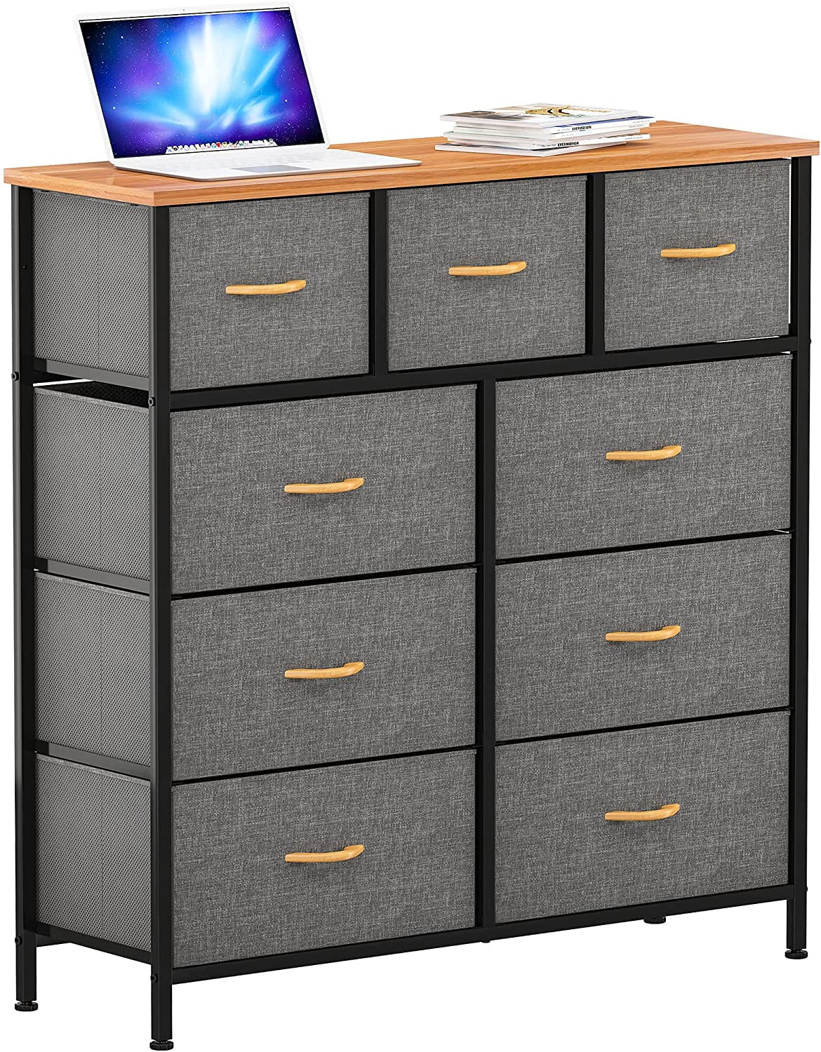 Light Grey 9 Drawer Fabric Dresser S546