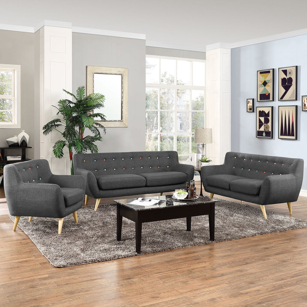 Grey Fabric Three PCS Living Room Set O448