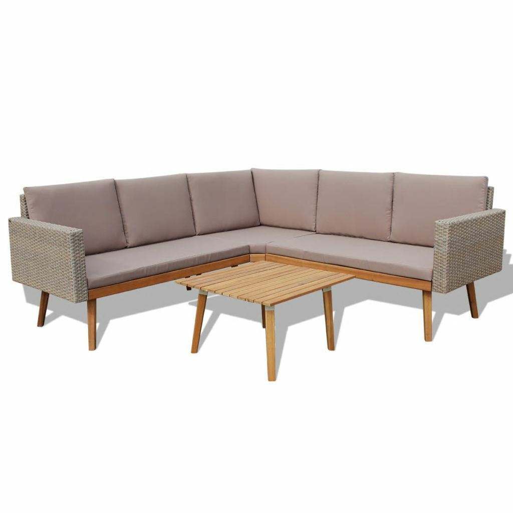 4 Piece Gray Poly Rattan Outdoor Sectional Sofa with Coffee Table and Cushions A523448