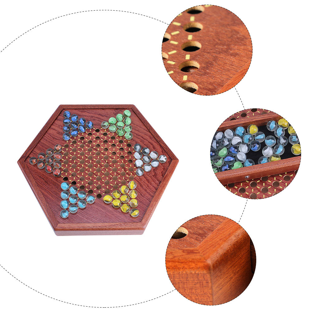 Chinese Checkers Wooden Board Game with Drawer Glass Marbles M810