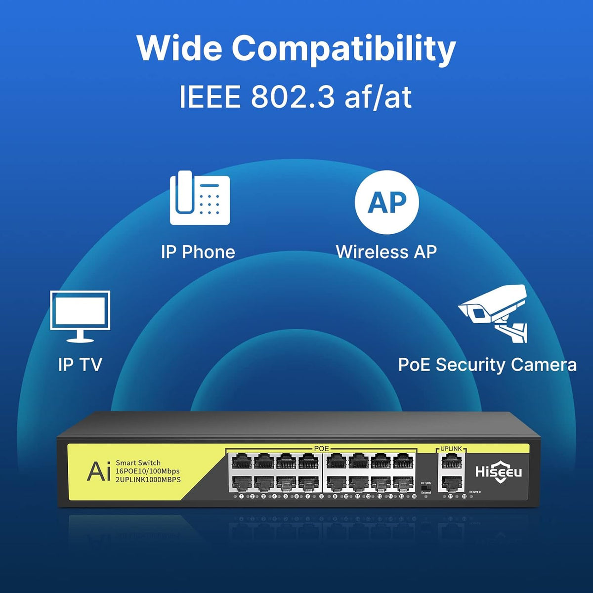 8 Port PoE Switch with 2 Ethernet Uplink Ports, 120 W, Metal Case W28223
