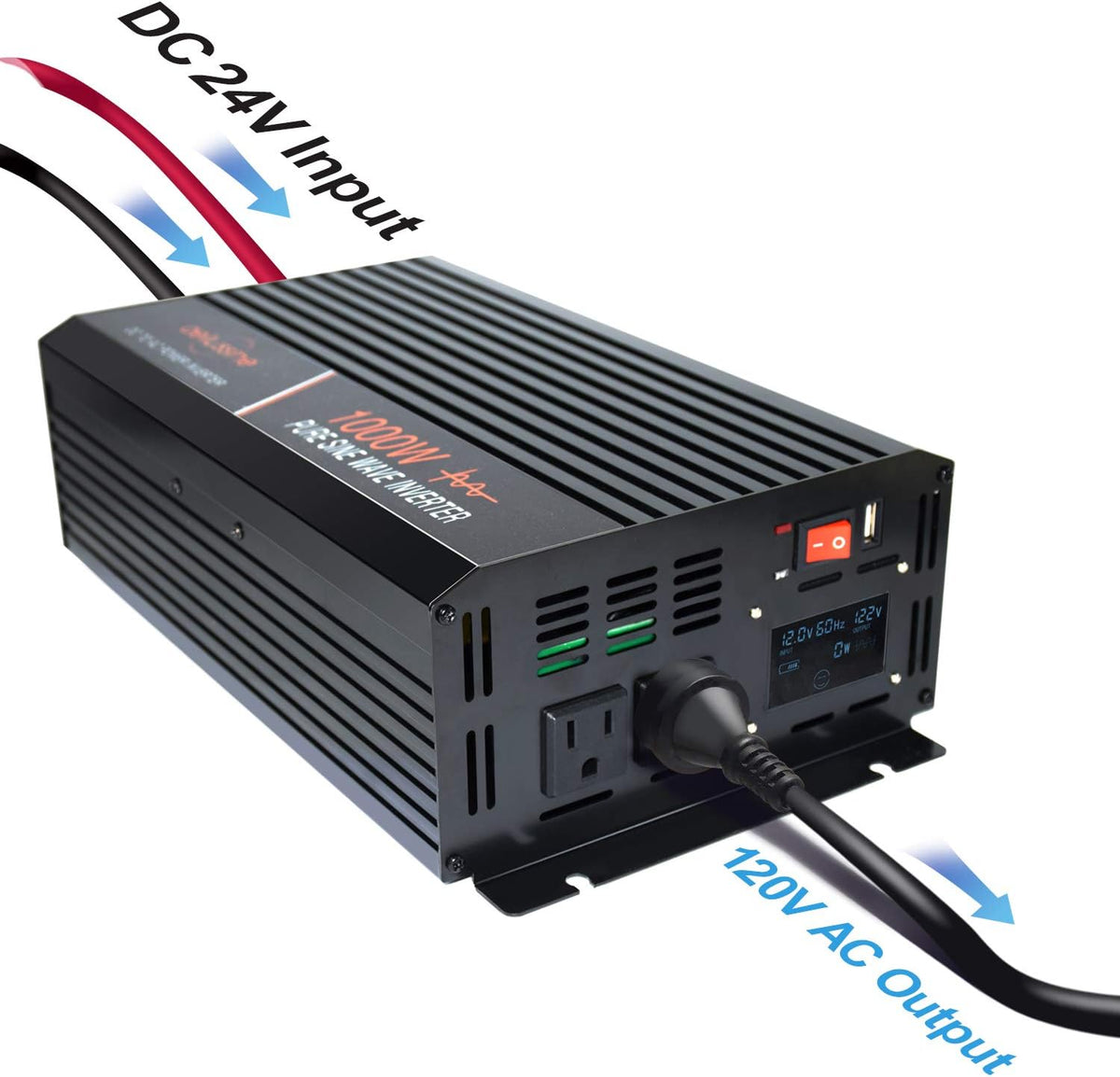 1000 Watt Pure Sine Wave Power Inverter 24V DC to AC 120V with LCD Display Remote Switch G94765