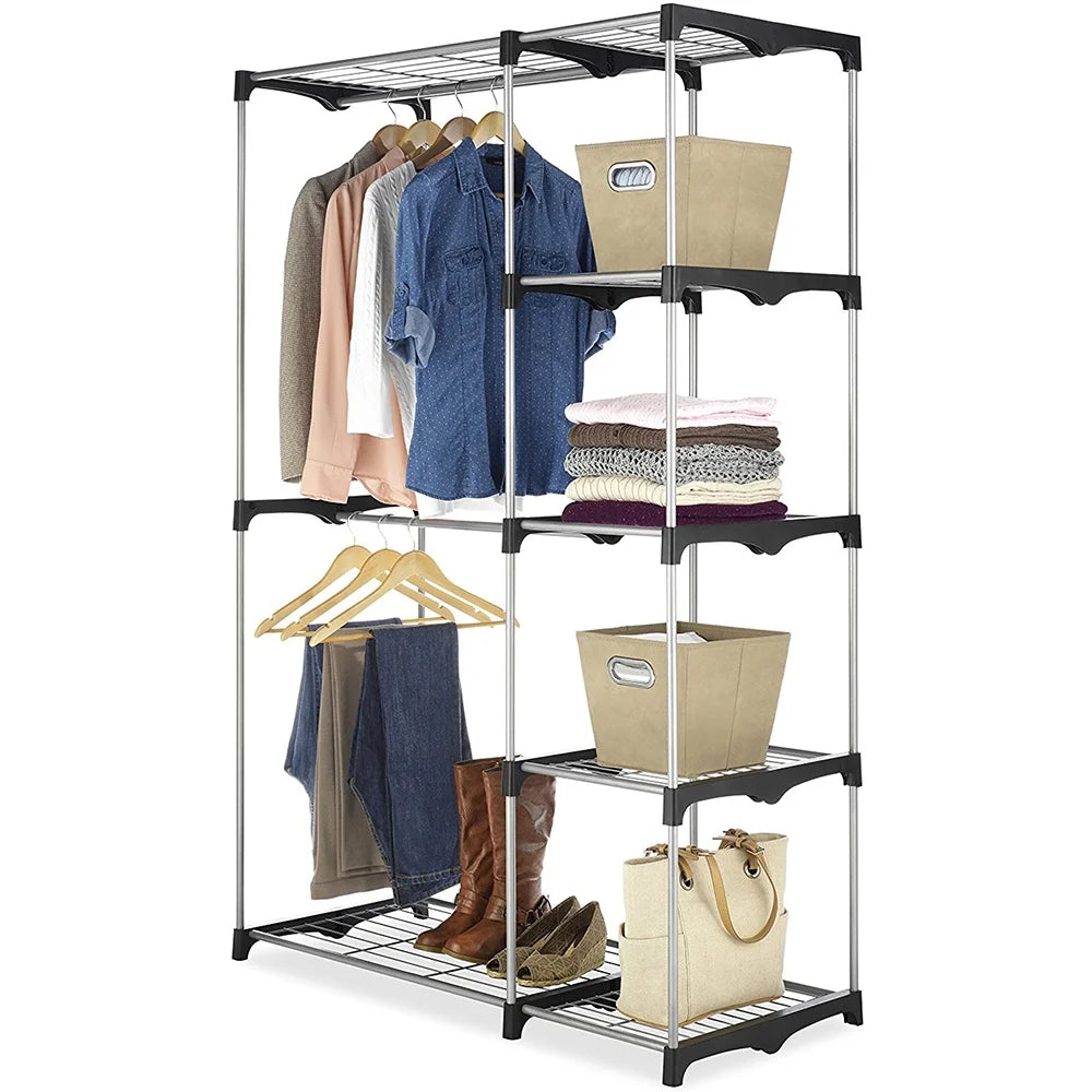 Silver and Black Double Rod Closet System N128255