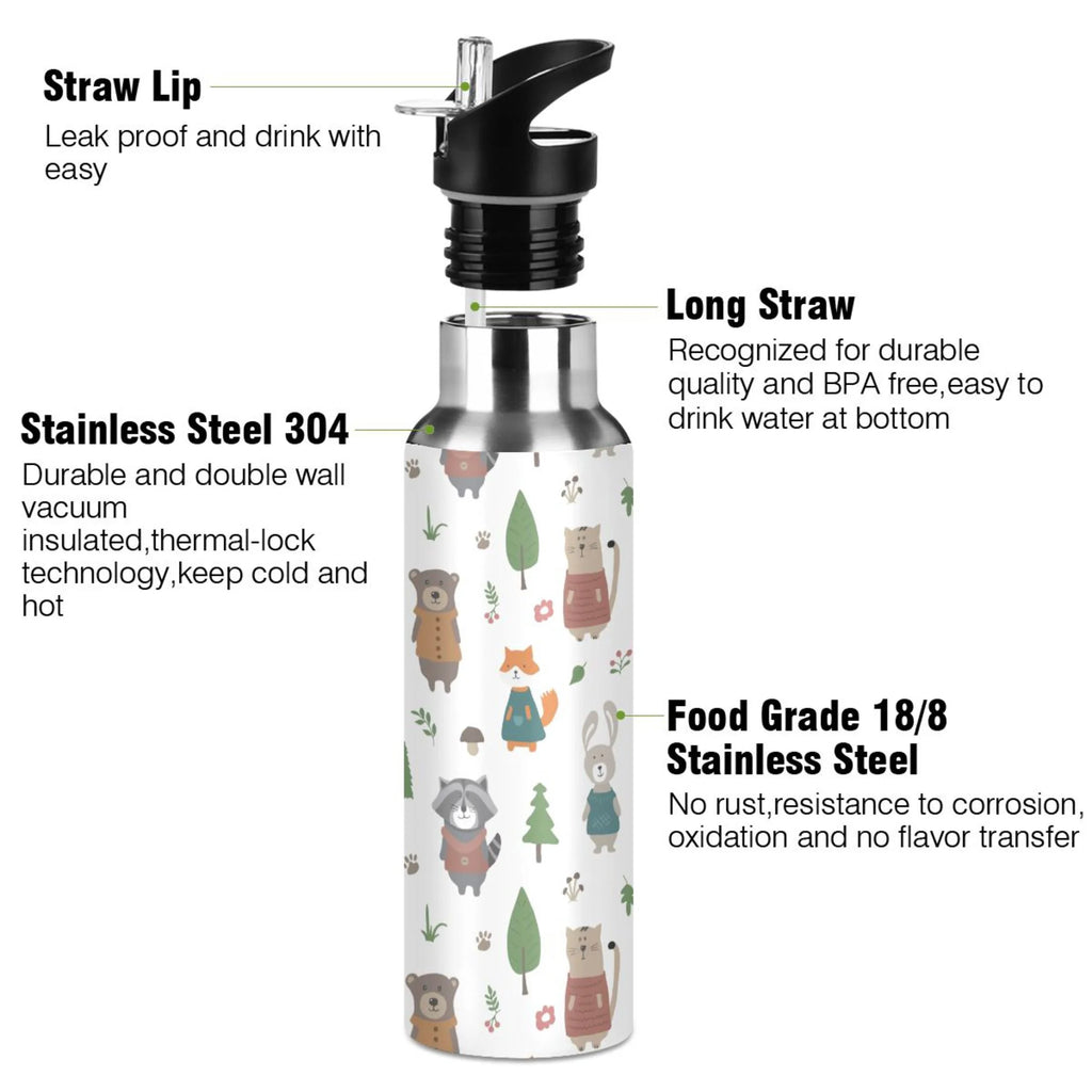 20 oz Insulated Stainless Steel Kids Water Bottle with Straw Lid P533206