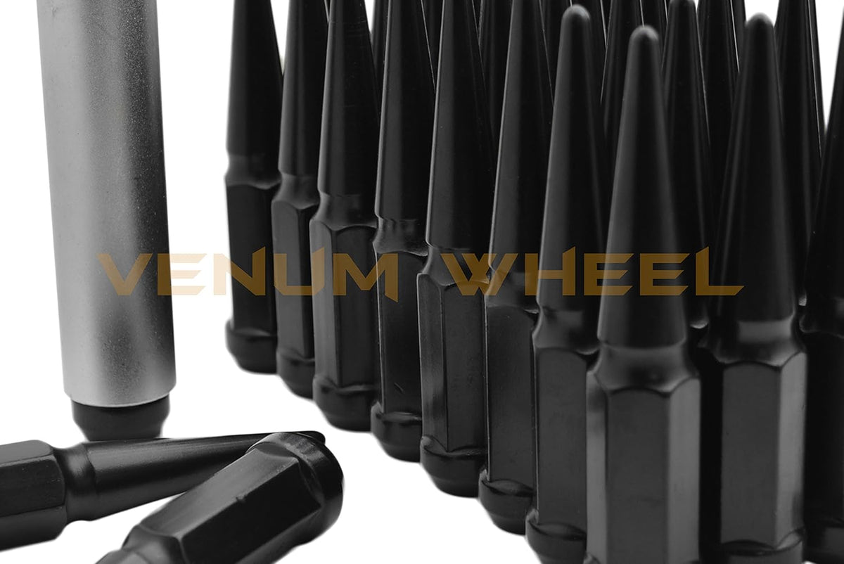 20 Pc Black Solid Spike Metal Lug Nuts with 1 Key X96879