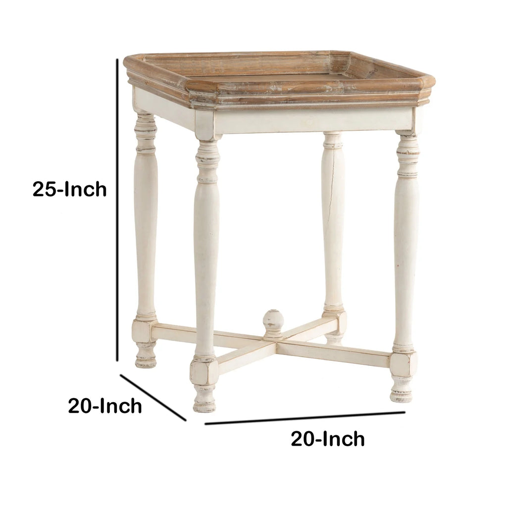 Square Wooden Side Table with Cross Base S306