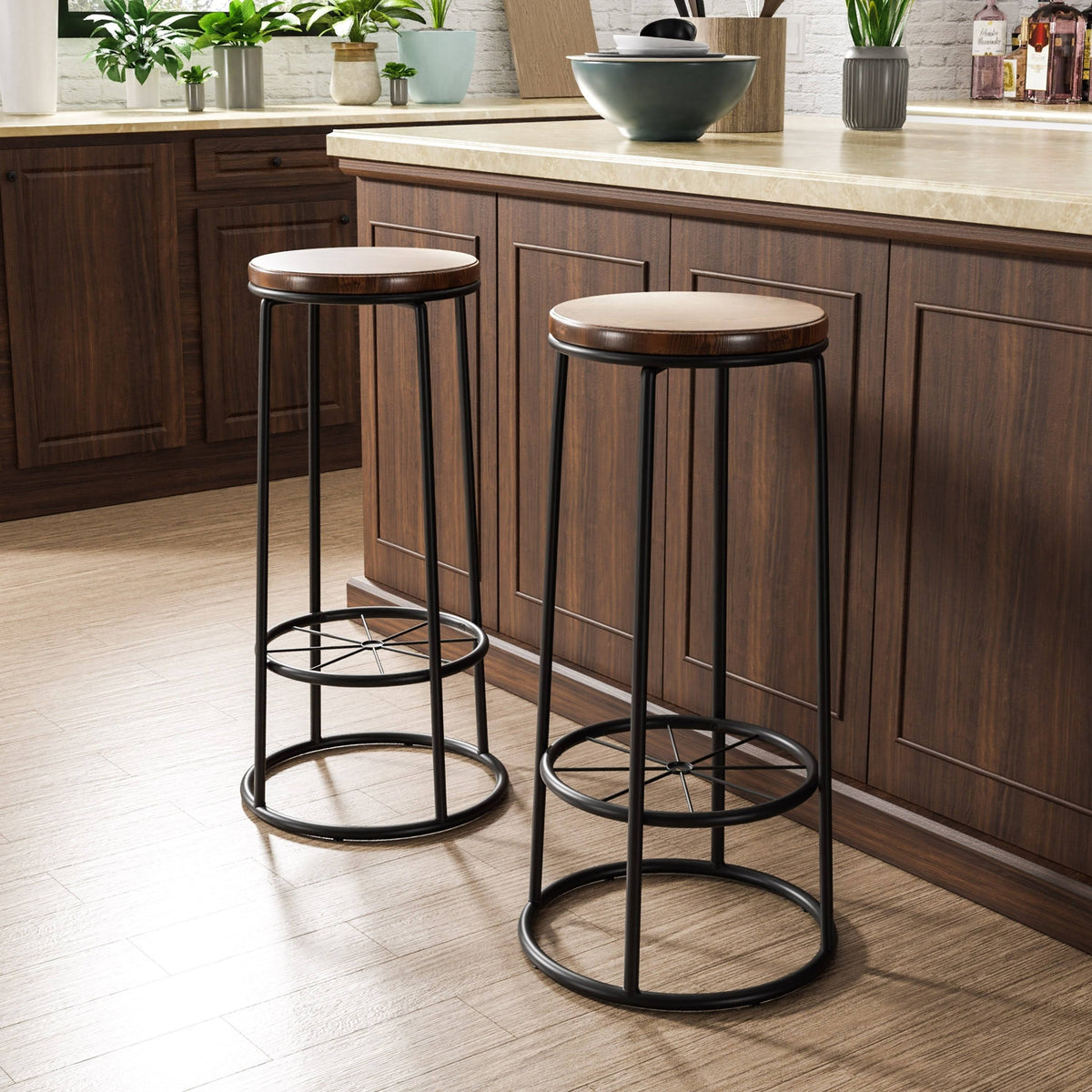 Rustic Metal Barstools Set of 2 A767