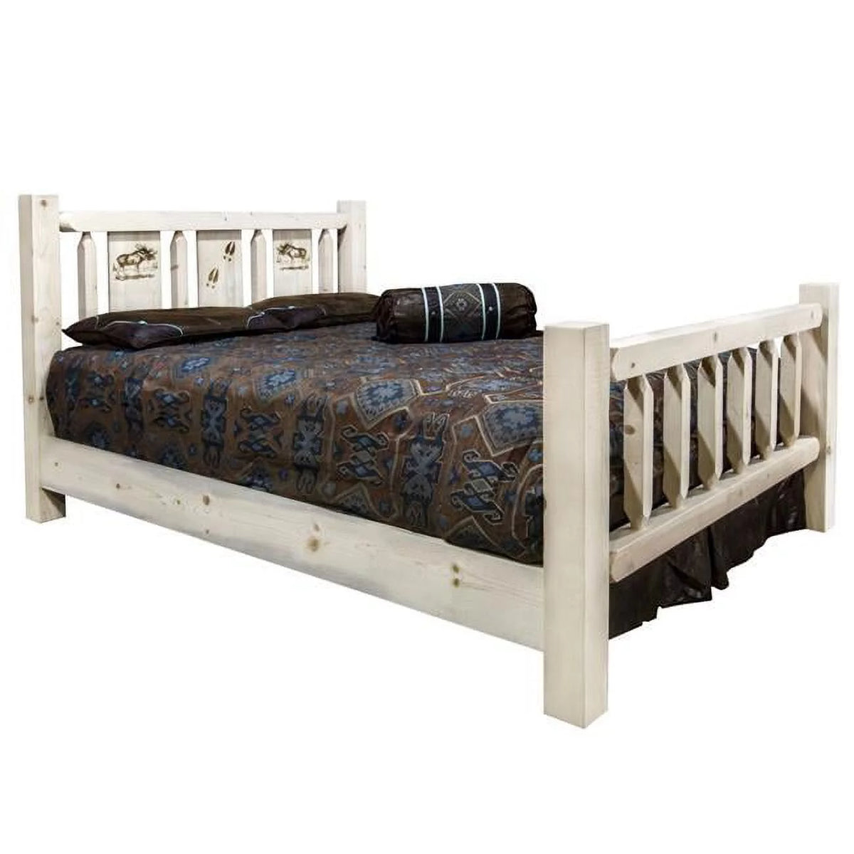 Full Size Bed with Laser Engraved Moose Design P716687