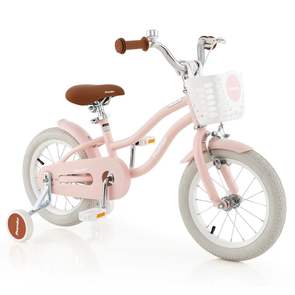 14'' Kids Bike with Training Wheels & Basket Pink Z297
