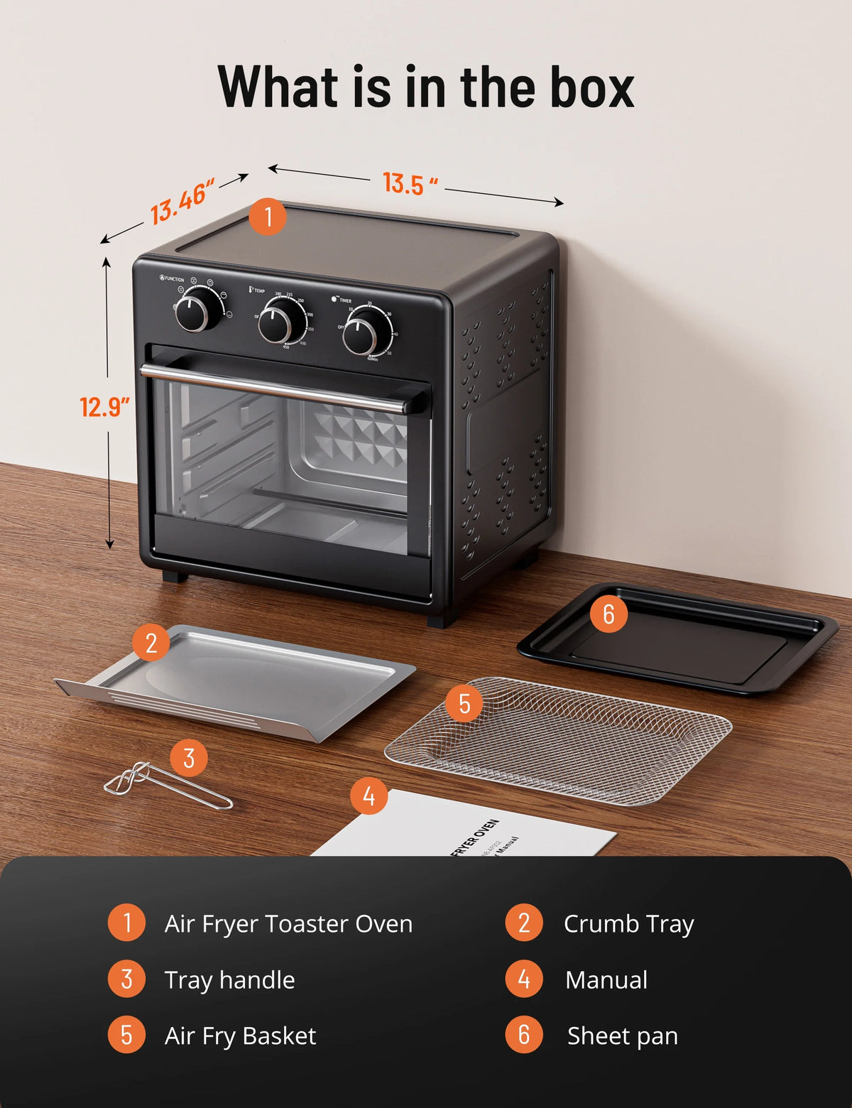 17QT Large Capacity 6-in-1 Air Fryer Toaster Oven T255162