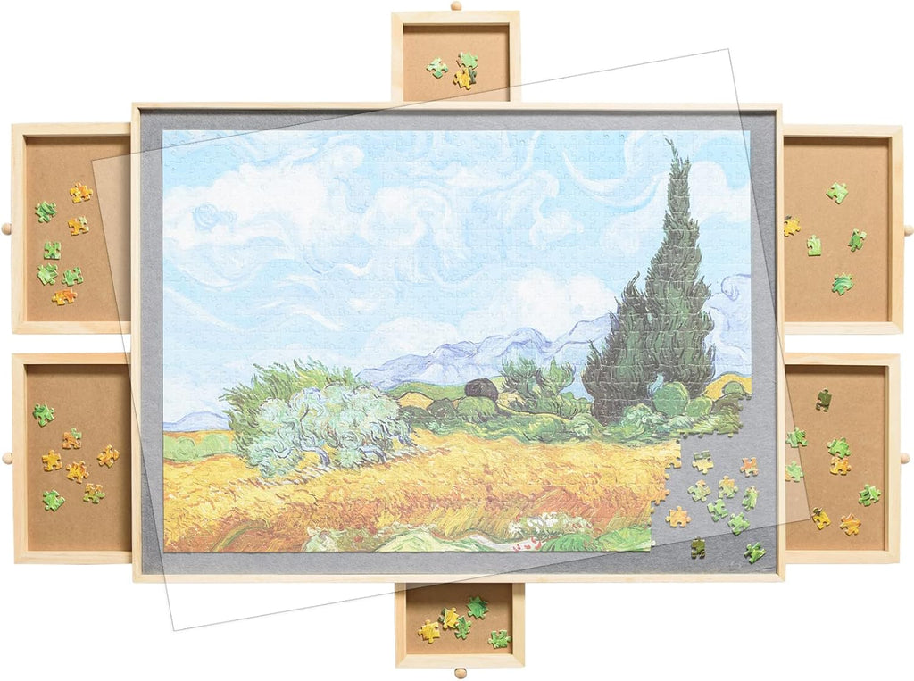 Wooden Puzzle Table with Drawer, Non-Slip Felt Surface, Portable Puzzle Board, 1000 Pieces I887