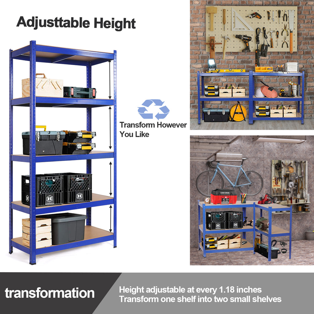 5 Tier Heavy Duty Metal Storage Shelving Unit, Blue F7315