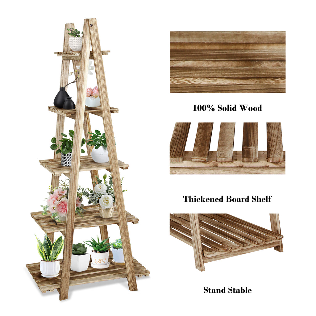 5-Tier Ladder Shelf Bookcase Storage Display Shelf Natural S37768