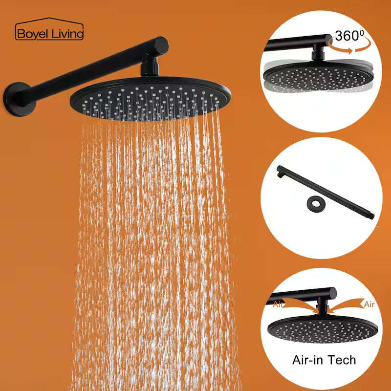 Wall Mount Dual Shower Heads with Pressure Balance Valve in Matte Black P935