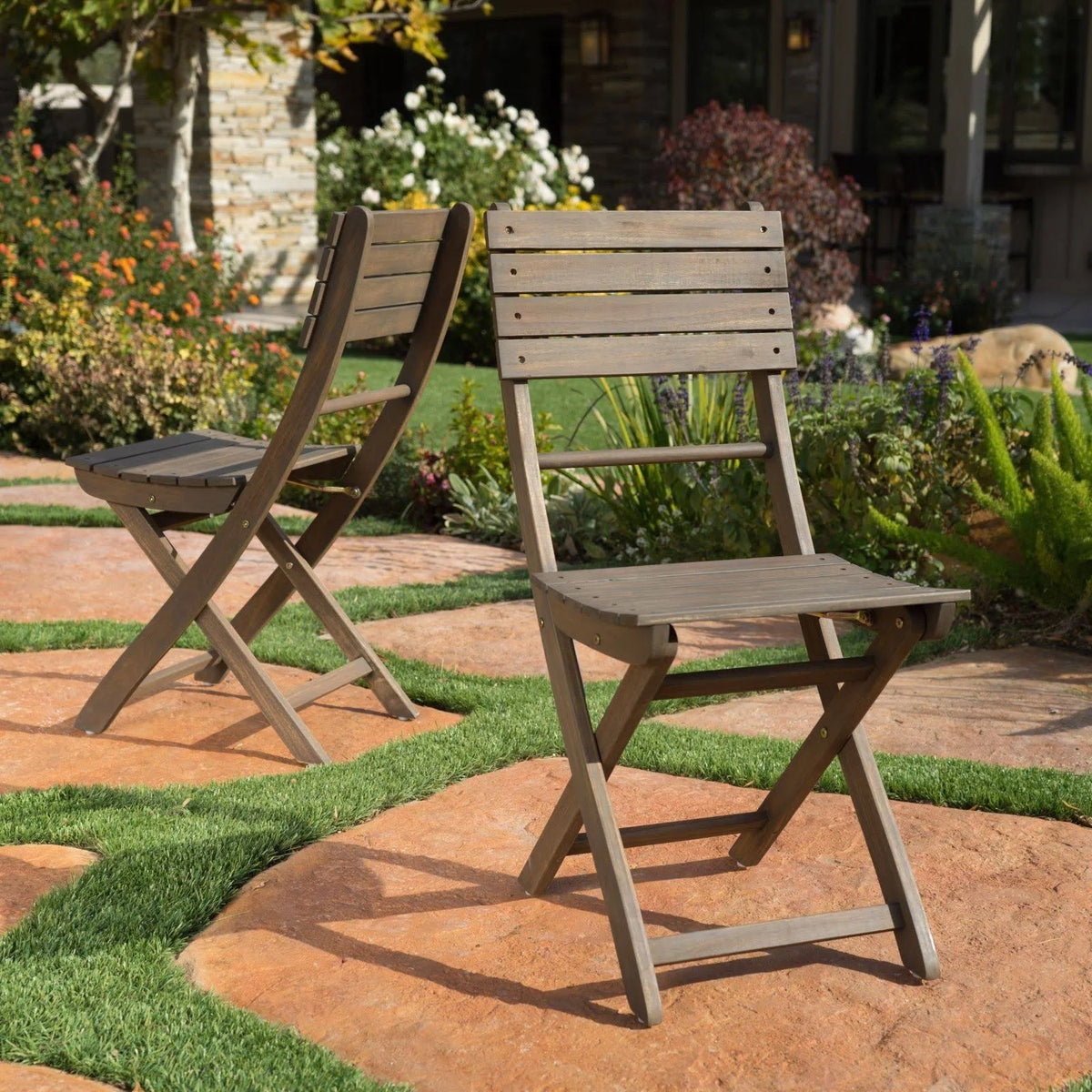 Grey Acacia Wood Foldable Dining Chairs (Set of 2) N2319