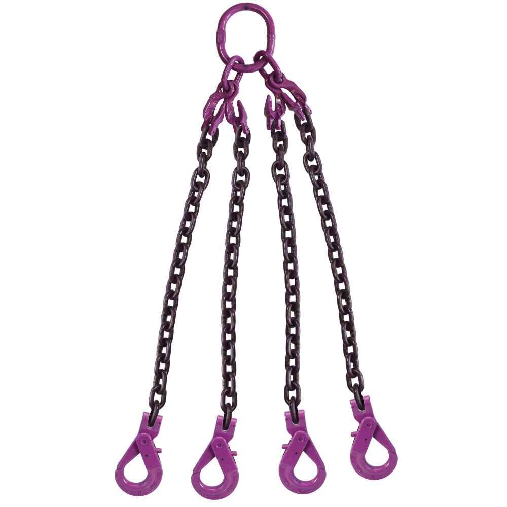 1/2 Inch x 5 Foot Adjustable 4 Leg Chain Sling with Self-Locking Hooks C652