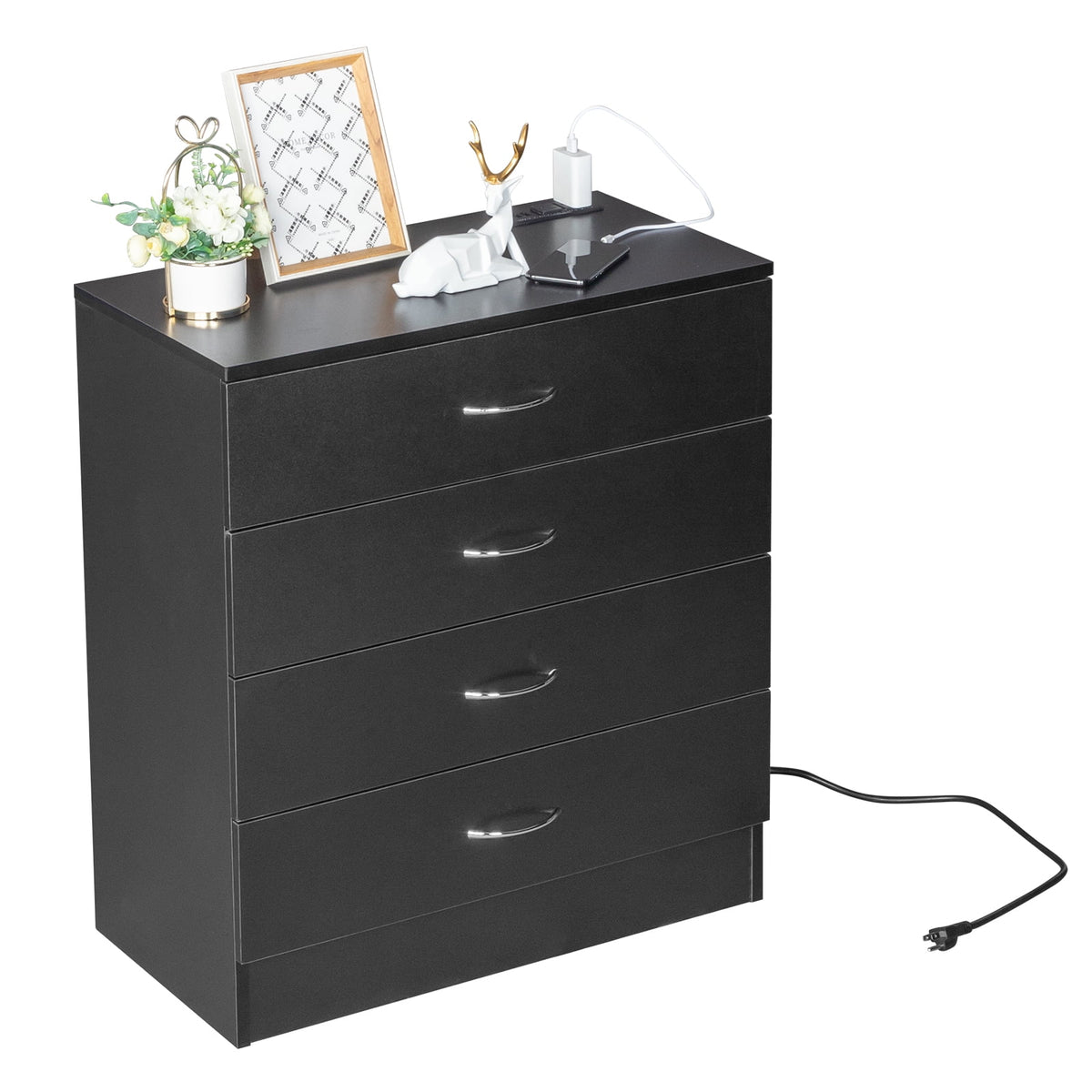 Black 4 Drawer Dresser with Power Outlets C58824